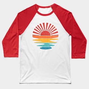 Vintage Wavy Sunset - Distressed Retro Sunshine Rays Baseball T-Shirt
